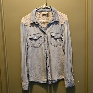 MUDD chambray LS Blouse NWOT